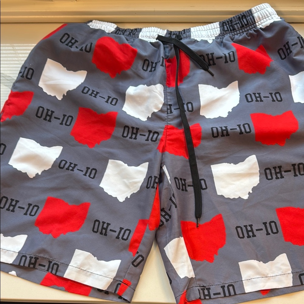 Vibrant Red and White Ohio Board Shorts